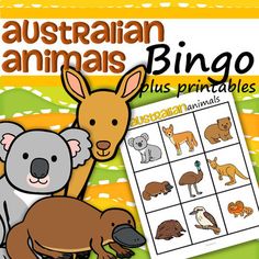 an australian animal bingo game with animals and kangaroos