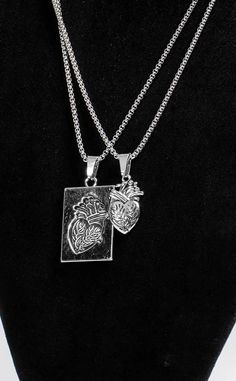 Cardiac Thief Matching Necklace Set-Cold Black Heart-Tragic Beautiful We Fit Together, Animal Fur, Witchy Jewelry, Pierced Jewelry, Men Jewelry, Matching Necklaces, Black Heart, Puzzle Pieces, Chemistry