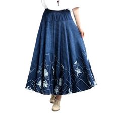 Introducing our bohemian, bell-shaped maxi denim skirt from the 2023 Spring-Summer Collection a timelessly stylish addition to your wardrobe!Why You'll Fall In LoveThis skirt is an elegant combination of modern vogue and boho chic, perfect for the fashionista who loves to make a statement. It features a high rise and long skirt cut that flatters the figure, while its rubber closure ensures a casual fit. The intricate embroidery adds a unique touch, making it the perfect piece for any occasion.Un Maxi Jean Skirt, Denim Skirts Online, Maxi Denim Skirt, Boho Soul, Skirt Images, Womens Denim Skirts, Painted Clothing, Long Denim Skirt, Full Length Skirts