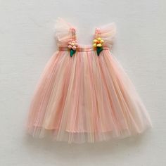 Tulle Sunflower Princess Dress Summer Princess Fairy Dress For Garden Party, Summer Princess Style Fairy Dress, Pink Fairy Dress For Summer Dress-up, Summer Princess Style Tulle Fairy Dress, Summer Princess Tulle Fairy Dress, Summer Princess Fairy Dress In Tulle, Pink Ruffled Tutu Dress For Spring, Cute Pink Fairy Dress For Spring, Pink Princess Fairy Dress For Spring