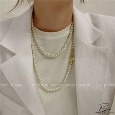 Bjux - Collar de perlas geométrico vintage Collar de perlas Collar de perlas Pearl White Long Pearl Necklace In Elegant Style, Formal Long Pearl Chain Necklace, Elegant Pearl White Long Necklace, Elegant Pearl White Long Pearl Necklace, Formal Long Pearl Necklace, Chic Pearl Chain Necklaces, Chic Pearl Necklace With Pearl Charm, Long Pearl Necklace With Round Beads, Chic Pearl White Necklaces