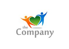 the company logo with two people holding hands and a heart in the middle, on a white