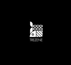 a black and white logo with the word freezene on it's side, in front of a fish