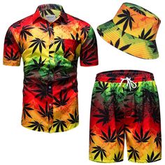 PRICES MAY VARY. MATERIAL: Tropical hawaiian clothes sets made of 95%polyester 5%spandex, comfortable and lightweight, dry and breathable, soft and skin-friendly, no fading no shrink, wearing flower outfit in the hot summer all day feel relaxed! DESIGN: Hawaiian theme shirt shorts bucket hat. short-sleeved tropical shirt with hawaiian print on the button down closure, shorts with drawstring elasticated waist. Two pockets on both sides of the hawaii shorts, convenient for storing mobile phones, k Outfits For Beach, Hawaiian Clothes, Hawaii Shorts, Flower Suit, Flower Outfit, Luau Outfits, Sue Johnson, Shirts Outfit, Paradise Dress