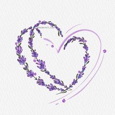 a heart made out of purple flowers on a white background with the word love written in it