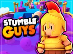 the game title for stumble guys, which features an image of a man in yellow and orange