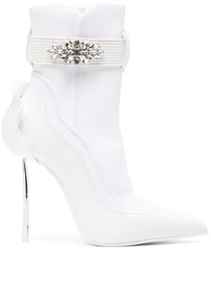 Find LE SILLA Snorkeling 110mm Ankle Boots on Editorialist. optical white tonal stitching crystal embellishment strap detailing pointed toe branded insole 110mm stiletto heel ankle-length Luxury Stuff, Cute Shoes Heels, Boots White, Bling Shoes, Pointed Toe Boots, White Heels, Beautiful Boots, Iconic Bags, White Boots