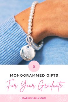 Looking for a sweet and classic bracelet to give a special woman in your life? This Monogrammed Pearl Bracelet with a 7/8 inch charm and faux pearl beads is the perfect piece to make her feel special. Personalize it with her initials in the font of your choice. Adjustable White Monogram Jewelry, Elegant Initials Jewelry Gift For Mom, Elegant Initials Jewelry As Gift For Mom, Personalized Monogram Adjustable Jewelry Gift, Personalized Adjustable Monogram Jewelry, Adjustable Monogram Jewelry For Personalized Gift, Personalized Monogram Adjustable Jewelry, Silver Monogram Jewelry Gift For Mom, Elegant Monogram Jewelry For Bridesmaid Gift