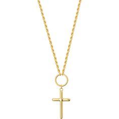 Olas d'Oro 20 Necklace - 14K Yellow. Gold Cross Drop Adjustable Necklace on Rope Chain Gold Necklace With Rope Chain And Pendant, Yellow Gold Necklace With Rope Chain And Cross Pendant, Yellow Gold Rope Chain Necklace With Pendant, Yellow Gold Rope Chain Pendant Jewelry, Gold-plated Rope Chain Necklace, Average Weight, Tennis Necklace, Gold Cross, Adjustable Necklace