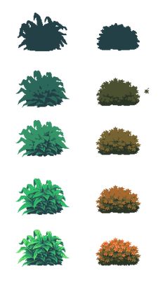 the different types of plants are shown in this graphic art work, which includes green and orange foliage