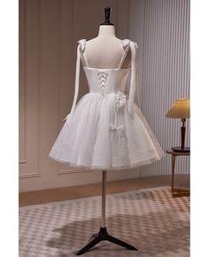 Get 10% off now! Buy polka dots short tulle ballgown white homecoming dress with butterflies straps at cheap price online. Free stable shipping and pro custom service since 2009. Short Tool Dress White And Black, White Dress With Butterfly’s, White Corset Back Dress For Homecoming, Prom Dresses Short White, Short White Prom Dresses, White Prom Dress Short, 18th Birthday Outfit, Tulle Party Dress, Professional Dress