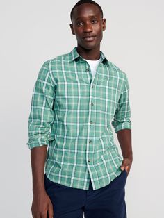 The Everyday Shirt for men is the button-down that puts in work eight days a week.  Spread collar.  Seamed back yoke, with center box pleat.  Long sleeves, with buttoned cuffs and buttoned sleeve plackets.  Patch pocket at left side of chest.  Soft-w Casual Long Sleeve Dress Shirt With Button Closure, Green Long Sleeve Shirt With Placket, Green Long Sleeve Flannel Shirt For Work, Casual Long Sleeve Dress Shirt With Buttons, Green Long Sleeve Flannel Shirt With Button Closure, Casual Green Cotton Dress Shirt, Casual Green Button-up Dress Shirt, Green Casual Button-up Dress Shirt, Casual Long Sleeve Flannel Shirt With Button Cuffs