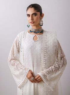 Nehar White Dupatta For Reception And Transitional Season, Elegant Off White Dupatta For Reception, Elegant Off-white Dupatta For Reception, Off White Traditional Wear With Dabka Work, White Salwar Kameez With Floral Embroidery, Elegant Off White Georgette Traditional Wear, Elegant Off-white Georgette Traditional Wear, Designer Lace Work Kurta, Off White Floral Embroidered Traditional Wear For Reception