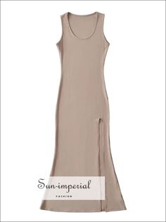 Women’s u Neckline Knitted Maxi Dress With High Slit Detail U neckline Sun-Imperial United States Knitted Maxi Dress, Jersey Pattern, Maxi Knit Dress, Summer 2023, Synthetic Fiber, Ankle Length, Season Spring, Style Vintage, Cotton Material