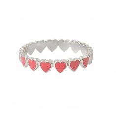 This unique heart shaped eternity band style ring is composed of 14K solid gold and accented with high quality enamel detailing. NOTE: This design can be customized in any Pantone color of your choice. So feel free to message us or email info@nanabijoujewelry.com for further details and assistance.* Enamel colors may vary due to screen display... Ring Dimensions: Band Height: approximately 4mm Band Thickness: approximately 2mm Individual Heart Dimensions: approximately 4mm (w) x 4mm (h) Metal Fi Word Rings, Word Ring, Alphabet Names, Rings Unique, Coral Red, Affordable Gifts, Eternity Band, Pantone Color, Jewelry Gift Box