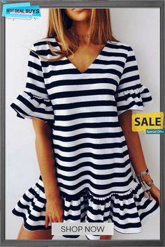 Ladies Fashion V-neck Striped Dress Chic V-neck Short Sleeve Dress For Vacation, Trendy V-neck Mini Dress For Summer, Striped V-neck Mini Dress For Work, Chic A-line V-neck Dress For Summer, Chic Short Sleeve V-neck Dress For Brunch, Elegant V-neck Dress For Day Out, Chic V-neck Midi Dress For Day Out, Chic A-line V-neck Dress For Brunch, Chic Striped Short Sleeve Mini Dress