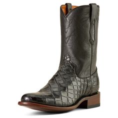 Handcrafted with the old-world artistry of León, Mexico, and the modern comfort Ariat is known for, the Clanton boot is ready to be worn for a lifetime. Elegant and refined, it's luxurious from the premium American alligator leather foot to the buttery-soft calfskin hung lining. Bench Made Clanton Western Boot | Product Features : 0 : Removable All Day Cushioning insole with genuine vegetable tanned, anti-odor leather sock liner that molds to your foot, 1 : Cork filled forefoot for added comfort Luxury Leather Boots With Snip Toe, Leather Boots With Crocodile Pattern For Formal Occasions, Leather Moc Toe Boots With Crocodile Pattern, Western Leather Boots With Crocodile Pattern, Fitted Crocodile Pattern Boots For Business, Fitted Crocodile Pattern Business Boots, Luxury Snip Toe Boots With Crocodile Pattern, Luxury Crocodile Pattern Snip Toe Boots, Luxury Boots With Leather Lining And Square Toe