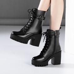 Small Size 32 33 34-43 Vintage Chunky Platform Shoes Winter 2024 Side Zip High Heels Motorcycle