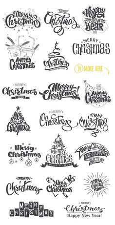 christmas and new year's greeting cards with handwritten lettering in black and white