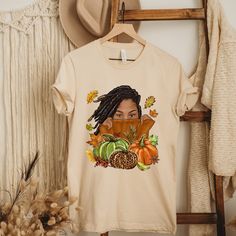 Thankful Fall Shirt,  Shirts for Black Woman, Black Women T-Shirt, Melanin, Fall Apparel, Fall Clothing, Fall Lovers Shirt, Black Teen Adult Sized, Unisex 52% Cotton 48% Polyester Bella Canvas for Short Sleeve 100% Cotton Bella Canvas for Long Sleeve.  50% Cotton 50% Polyester Gildan Sweatshirts Please message me if you have a preference for one brand over the other. I offer both Bella Canvas and Gildan for short sleeves and long sleeves.    PLEASE READ INSTRUCTIONS CAREFULLY -----How To Order-- Fall Tshirt Ideas For Women, Color Shirts For Women, Fall Lovers, Fall Apparel, Fall Clothing, Gildan Sweatshirts, Fall Shirt, Fall Shirts, Women T Shirt