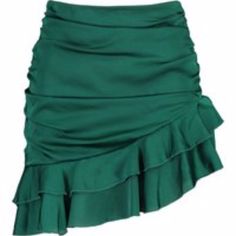 Beautiful Emerald Green Mini Skirt! Ruching Down The Sides Which Really Flatter And Flatten And A Double Ruffle Trim, Fits Small Elegant Green Ruched Skirt, Elegant Green Ruffled Bottoms, Green Ruffled Mini Skirt For Party, Chic Bottoms With Tiered Skirt And Folds, Chic Green Ruched Skirt, Green Ruched Mini Skirt, Green Clothes, Green Mini Skirt, Ruffle Mini Skirt