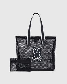 MENS NAVY MESH TOTE BAG | PSYCHO BUNNY Bunny Applique, Mesh Tote Bag, A Bunny, Zip Pouch, Mens Navy, Black Mesh, Mens Tees, Style Guides, Black Men