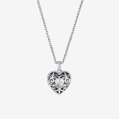 Add this Sparkle Allure pure silver over brass 18 inch heart locket necklace to your jewelry collection for a simple and trendy look. This locket necklace is crafted in pure silver over brass, features a beautiful sparkling Cubic Zirconia stone and can be opened to add small memorable pieces. The chain is 18 inches in length with a 2 inch extender, a solid link construction and a spring ring clasp for a safe and comfortable wear. You can stack this locket necklace with your other favorite neckla Silver Locket Jewelry For Mother's Day, Mother's Day Silver Locket Jewelry, Elegant Double Heart Locket Charm Necklaces, Elegant Heart-shaped Charm Necklace For Keepsake, Elegant Heart Locket Charm Necklace, Elegant Heart Shaped Locket Charm Necklace, Elegant Heart-shaped Locket Charm Necklace, Elegant Heart Shaped Locket Necklace For Mother's Day, Elegant Heart Locket Necklace For Mother's Day