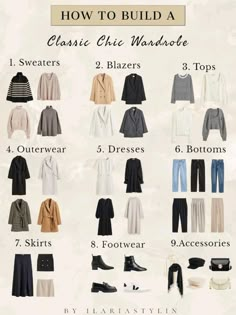 Classic Chic Wardrobe, Minimalist Wardrobe Capsule, Capsule Wardrobe Casual, Capsule Wardrobe Women, Classic Capsule Wardrobe, Chic Wardrobe, Capsule Wardrobe Outfits, Inspiration Tattoos, Fashion Capsule Wardrobe