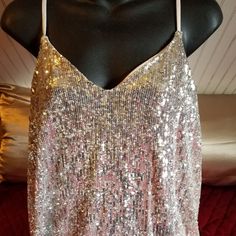 Express Silver Large Camisole Glamorous Sleeveless Top With Built-in Bra, Summer Sequin Spaghetti Strap Tank Top, Summer Tank Top With Sequins And Spaghetti Straps, Party Season Tank Top, Spring Camisole With Sequins And Spaghetti Straps, Sequined Spring Camisole Top, Spring Sequined Camisole Top, Sequin Spring Camisole Top, Spring Sequined Spaghetti Strap Camisole