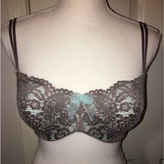 New Without Tags So It’s In Perfect Condition. Never Worn. Blue/Green Bra With Gray Lace Overlay. Has An Underwire, Lightly Padded Cups, Adjustable Straps & Double Hook Closure On Back. 86% Nylon 14% Spandex Size 36-D From A Smoke-Free Home Blue Lace Bra With Removable Pads, Fitted Purple Bra With Lace Trim, Lace Push-up Bra With Lace Trim, Purple Lace Push-up Bra, Blue Lace Push-up Bra, Green Bras, Lace Bra, Lace Overlay, Women's Intimates