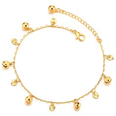 PRICES MAY VARY. Beautiful Gold Link Chain Anklet Bracelet with Dangling Grooved Hearts and Jingle Bells, Adjustable Metal: Brass Rhodium Plated Finishing: Polished Dimension: Chain Length Adjustable from:22-27CM(8.66-10.63"); Chain Width: 0.19CM(0.07"); Weight: 3.5g Package: Jewelry Box with Brand Name COOLSTEELANDBEYOND *Condition: 100% brand new
*Code: FA-418-179
*Metal: Brass Rhodium Plated 
*Finishing: Polished
*Dimension: Chain Length Adjustable from:22-27CM(8.66-10.63"); Chain Width: 0.19 Gold Dangle Bracelet, Bell Anklet, Bell Bracelet, Package Jewelry, Dangle Bracelet, Gold Link Chain, Gold Anklet, Gold Link, Chain Anklet