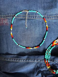 Turquoise Serape Chocker Necklace Made with size 8/0 seed beads.  SIZE GUIDE  Ʊ  The Necklace is adjustable has a chain and pendant lobster clasp on the ends, which can easily adjust its length to fit your size. It closes to a minimum of 13" to a maximum of 16". Ʊ If your neck size is larger or smaller than the measurements above please leave a note at checkout of your neck size and I will be happy to customize the size for you. Ʊ How to measure your neck size: If you don't have a seamstress tape measure, take a piece of yarn or string and wrap it around your neck to a comfortable fit marking the point where the end touches itself. Lay the string straight next to a ruler and note the length. Ʊ  In the drop-down menu there is the option to buy the set of 2, 3 and 4 the same with a discount Hippie Tiny Beads For Festival, Green Southwestern Beaded Necklaces For Festival, Southwestern Green Beaded Necklaces For Festivals, Southwestern Green Beaded Necklace For Festivals, Southwestern Style Large Beads For Beach, Southwestern Style Large Beads, Southwestern Style Large Beach Beads, Hippie Festival Beaded Necklace, Hand-strung, Beaded Turquoise Necklace For Festival