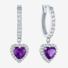 Features: Quick ShipEarring Back: HingedSetting: ProngShape: HeartStone Cut: HeartStone Millimeter Measurement: 6 Mm Width, 6 Mm LengthMetal Color: WhiteEarring Length: 27.8mmEarring Width: 16.3mmCare: Wipe CleanStone Type: 2 Lab Created Amethyst, 52 Lab Created SapphireAuthenticity: Lab Created StoneBirthstone: February BirthstoneEarrings Style: Drop EarringsMetal: Sterling SilverCountry of Origin: Imported Valentine's Day Silver Heart Earrings With Gemstone, Anniversary Amethyst Earrings, Nickel Free, Nickel-free Lavender Amethyst Earrings, Sterling Silver Heart-shaped Diamond Earrings For Valentine's Day, Nickel-free Purple Crystal Earrings In Sterling Silver, Heart Drop Earrings, Sterling Silver Heart, Jewellery And Watches, Amethyst