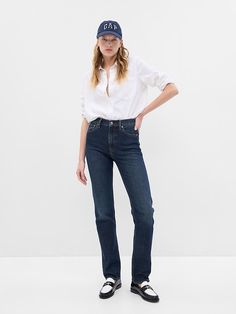 High Rise '90s Straight Jeans Best Business Casual Outfits, 90s Straight Jeans, 90s Fits, Jeans Look, Dark Indigo, Gap Women, Gap Denim, Gap Jeans, Business Casual Outfits