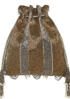 This lustrous drawstring pouch can be styled as a sling bag and a potli. It is sumptuously hand embroidered with luminous Japanese micro beads & baroque pearls in a pave’ application. Ornamental scallop tassels & wisply baroque fringes adorn the front while nonchalant stripes dress the reverse side of this pouch. Luxury Embellished Potli Bag For Evening, Beaded Potli Bag For Festivals, Embellished Potli Pouch Bag For Festivals, Beaded Potli Bag For Festive Occasions, Embellished Pouch Potli Bag For Festivals, Festive Beaded Potli Bag For Festivals, Elegant Evening Bags With Pearl Embroidery For Festivals, Elegant Festival Bags Suitable For Gifts, Elegant Festival Bags For Gifts