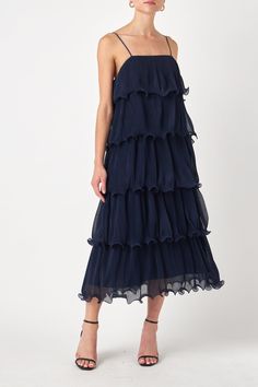 ENDLESS ROSE-Pleated Tiered Long Dress-DRESSES available at Objectrare Pleated Fabric, Stylish Design, Lettuce, Midi Length, Long Dress, Must Haves, Spaghetti Strap, Spaghetti, Perfect Fit