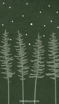 trees with stars in the night sky on a green background that says bath and body works