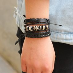 Material: Leather Fashion Element: Skull Style: Fashion OL Adjustable Bangle Bracelet, Genuine Leather Bracelet, Skull Fashion, Braided Leather Bracelet, Adjustable Bangle, Mens Leather Bracelet, Leather Bracelets, Band Bracelet, Layered Bracelets