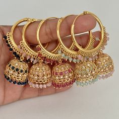 Gold plated polki Hoop Earrings/Bali Jhumkas/Traditional ethnic earrings/Trendy earrings/Statement earrings/Bridal jewelry/Pakistani/Punjabi Product Weight = 20 grams Height = 63 mm || Width = 22 mm Classic Jhumki Antique Earring This is 100% Handmade jewelry. So Color, shades, texture displayed may slightly vary from the actual product due to digital image limitations. We request you to consider these minor variations. Please expect the possibility of some slight imperfections when buying hand Cheap Chandbali Hoop Earrings For Festive Occasions, Luxury Kundan Jhumkas, Luxury Round Bridal Earrings With Meenakari, Luxury Elegant Festive Jhumkas, Luxury Bollywood Earrings For Navratri, Temple Jewelry Style Meenakari Hoop Earrings For Diwali, Round Hoop Earrings With Meenakari For Festivals, Round Hoop Earrings With Meenakari For Diwali, Multicolor Chandbali Hoop Earrings For Weddings