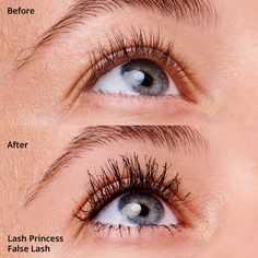 the before and after pictures of an individual's eye with long, thick lashes