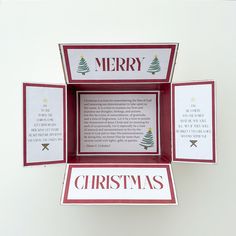 three christmas cards in a box with the words merry