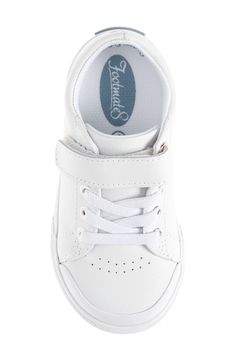 Perfect for school or playtime, this sneaker has arch support and a roomy toe box to keep little feet comfy, plus a hook-and-loop strap for easy on and off. Leather upper/textile lining/rubber sole Imported Adjustable Sneakers For Sports, Slip-resistant High-top Sneakers With Secure Fit, High-top Slip-resistant Sneakers With Secure Fit, Sporty Slip-resistant Skate Shoes With Round Toe, Sporty Slip-resistant Closed Toe Sneakers, Round Toe Rubber Sole Skate Shoes For School, Non-slip Lace-up Sneakers For School, Comfortable Low-top Scratch-resistant Sneakers, Adjustable Low-top Non-slip Sneakers