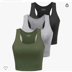 New 3 Pack- Grey, Olive Green, Black Sports Crop Tank Tops For Women Cropped Workout Tops Racerback Running Yoga Tanks Cotton Sleeveless Gym Shirts Sz Large A13 Fabric Type 100% Cotton Closure Type Pull On Neck Style Scoop Neck Sleeve Type Sleeveless Comfortable Matetial: Porvike Crop Top Workout Shirts For Women Are Made Of 95% Cotton And 5% Spandex, Which Offers This Workout Cropped Tank Tops Super Comfort And Soft As Well As Stretch And Great Performance. Breathable And Super Soft Cotton Fabr Fitted Cropped Tank Top, Blusas Crop Top, Womens Yoga Clothes, Sports Crop Tops, Sleeveless Shirts, Yoga Shirt, Fitness Wear, Workout Crop Top, Cute Tank Tops