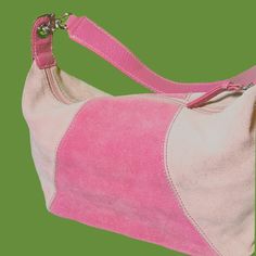 Y2K Retro Adorable Mod  2-Tone Pink   Genuine Suede Medium Sized Arm Pit Purse / Handbag   Perfect gift for anyone who is obsessed with the color pink! Also perfect accessory for your Barbie style wardrobe pieces, or any spring time or summer outfits that could use a pop of extra cuteness and color. 💗 *Very Clean, in Excellent condition   * Measures approximately  15" long by approximately 7 to 8" tall * Photos show the bag with bubble wrap inside to help demonstrate volume capacity  * The closeup all pink photo is the inside liner, to reveal how clean & "like new" the inside is.   * Chunky zipper up top to keep your belongings safe and concealed  * Inside liner has a standard size small zip compartment  * No additional long strap came with this bag,  so only the strap that's shown attach Pink Bag With Top Carry Handle For Errands, Pink Handheld Baguette Bag For Shopping, Pink Shoulder Bucket Bag With Top Handle, Pink Top Handle Baguette Bag For Shopping, Pink Handheld Baguette Bag For Travel, Pink Baguette Bag With Top Carry Handle, Pink Everyday Baguette Satchel Bag, Pink Handheld Hobo Bag For Travel, Everyday Pouch Baguette Bag With Handles