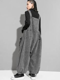 UOOZEE Loose Overalls, Black Overalls, Zebra Dress, Pants Women Fashion, Overalls Women, Ankle Length Pants, Grey Denim, Denim Overalls, Sleeveless Jumpsuits