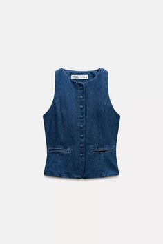 LINED BUTTON Z1975 DENIM VEST - Blue | ZARA United States Denim Waistcoat, Waistcoat Dress, Cargo Shirts, Trench Jacket, Cardigan Sweater Dress, Cardigan Sweater Jacket, Leather Shirt, Blazer Vest, Denim Vest