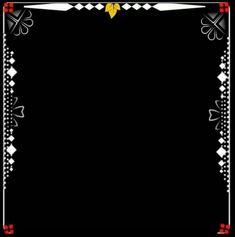 a black and white frame with red trimmings on the edges, in an ornate pattern