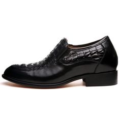 6.5cm / 2.56inch Increase Height Men Elegant Plain Toe Slip-ons For Galas, Business Crocodile Pattern Slip-on Oxfords, Luxury Formal Wingtip Slip-ons, Business Dress Shoes With Crocodile Pattern, Elegant Black Dress Shoes With Crocodile Pattern, Elegant Semi-formal Dress Shoes With Crocodile Pattern, Elegant Moc Toe Slip-ons For Office, Elegant Slip-on Dress Shoes For Business, Formal Slip-ons With Brogue Detailing And Pointed Toe