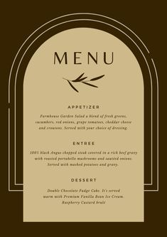 a menu for a restaurant with an arch