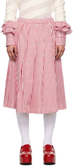 Cotton poplin skirt. Pleats and stripes throughout. · Concealed drawstring at elasticized waistband · Two-pocket styling Supplier color: Red/White